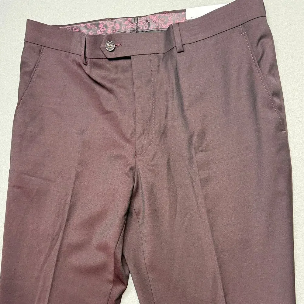 Ted Baker Men's Modern-Fit Stretch Wool-Blend suit pants Red 33x32 $200